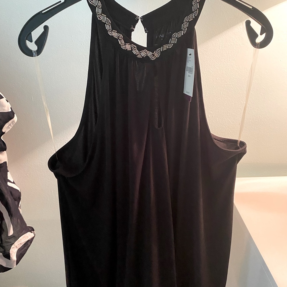 Black keyhole beaded neckline top